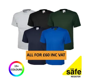 5 x Premium T-Shirt FREE TEXT Gas Safe Bundle #3