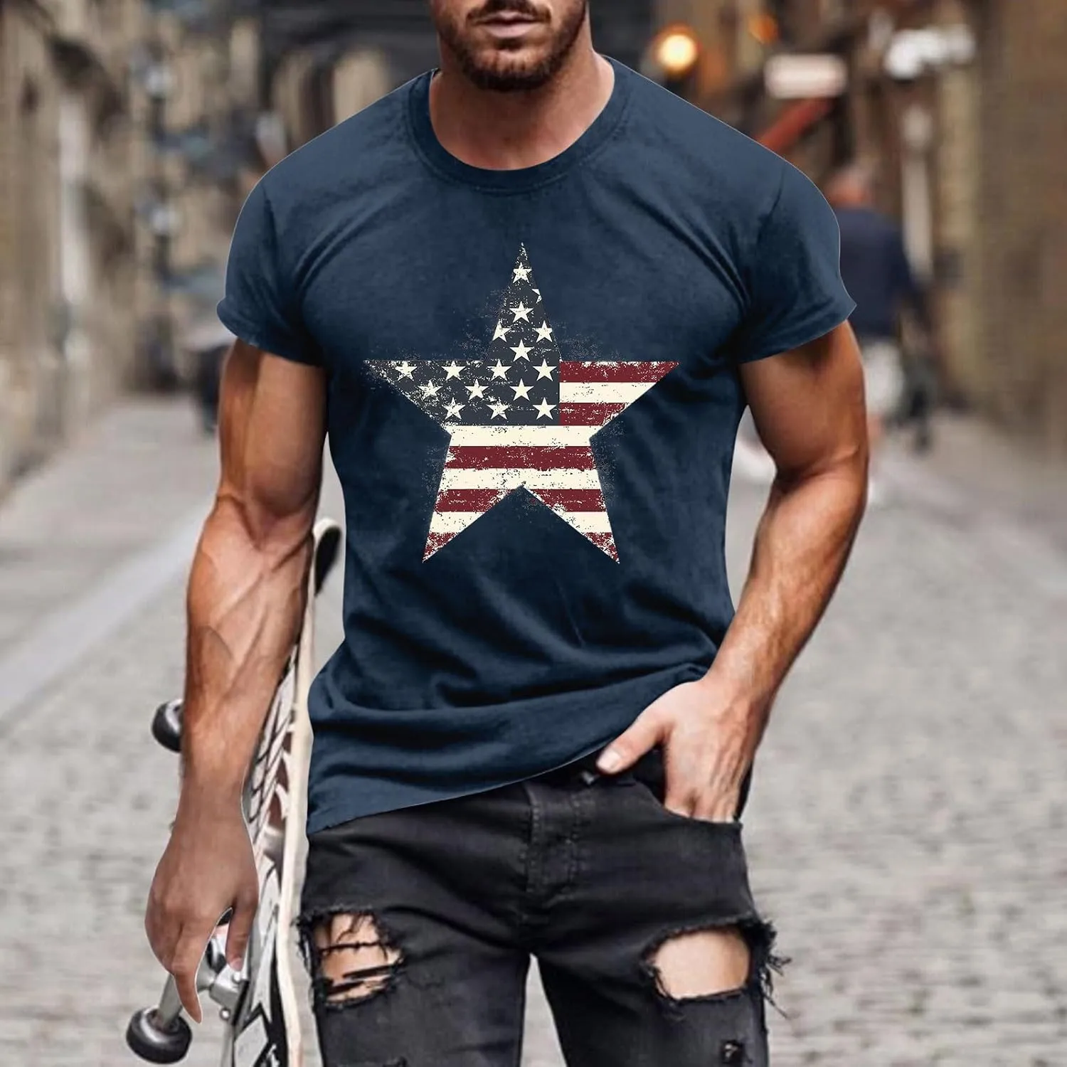 American Flag Shirts for Men 4th of July T-Shirt Memorial Day Patriotic Tee Tops Cotton Casual Funny Workout Gym Tees