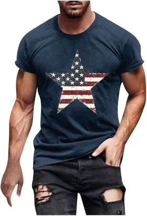 American Flag Shirts for Men 4th of July T-Shirt Memorial Day Patriotic Tee Tops Cotton Casual Funny Workout Gym Tees