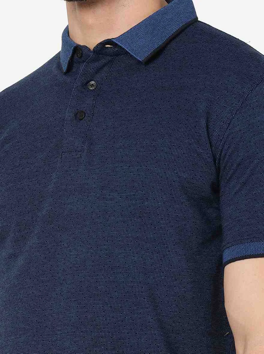 Blue Printed Slim Fit Polo T- Shirt | JadeBlue