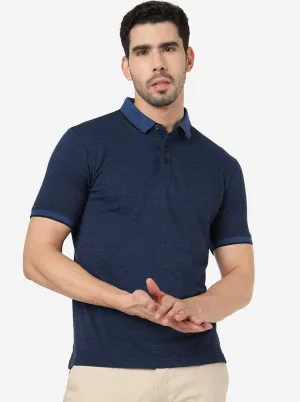 Blue Printed Slim Fit Polo T- Shirt | JadeBlue