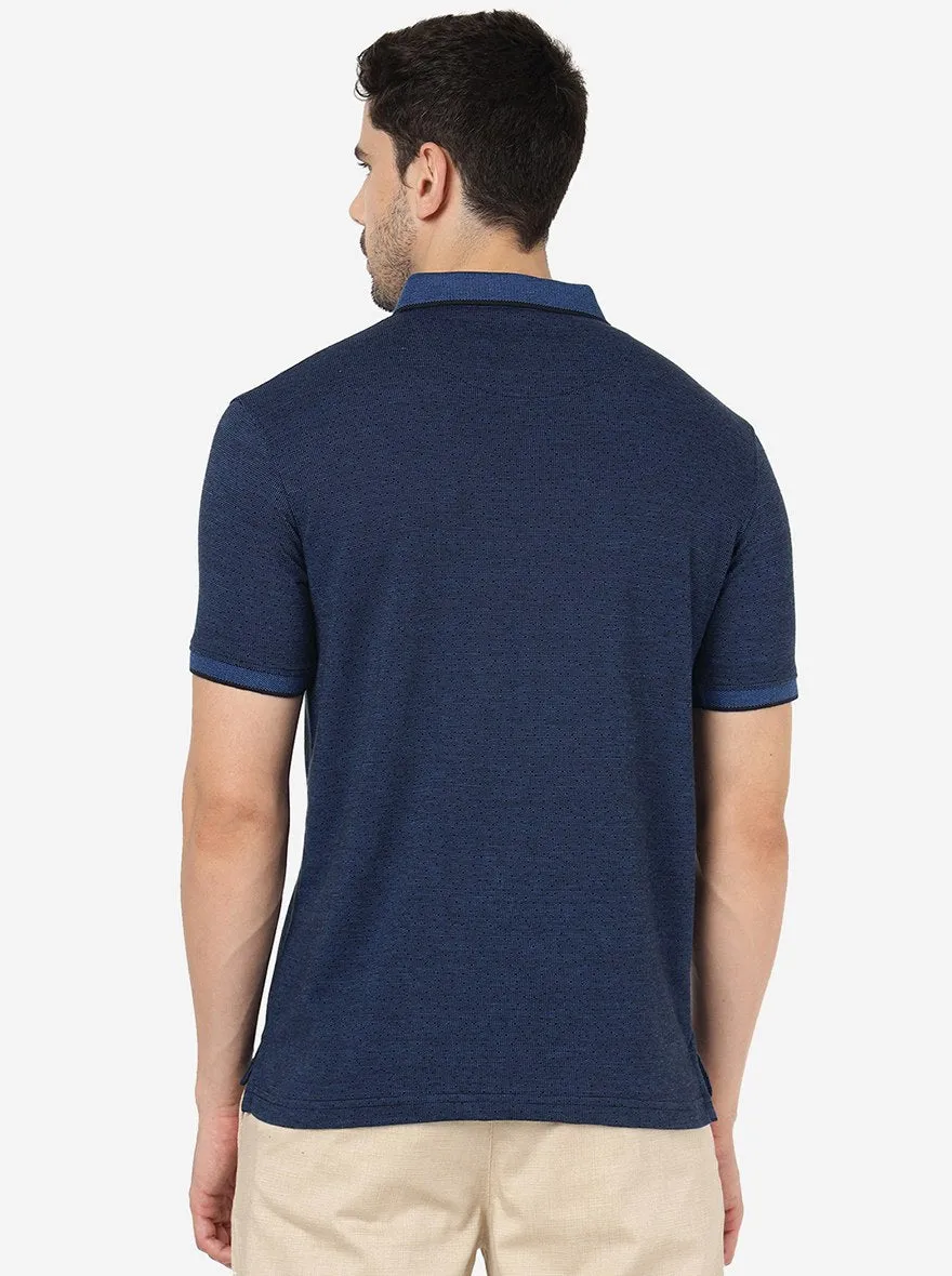 Blue Printed Slim Fit Polo T- Shirt | JadeBlue