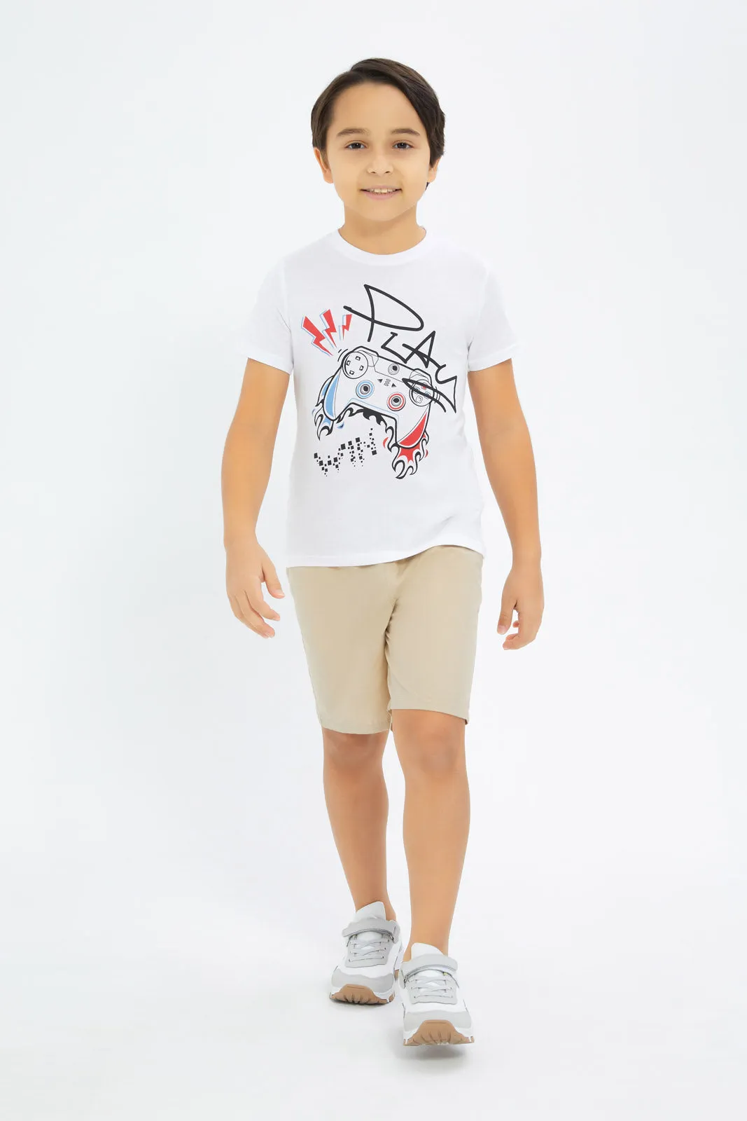 Boys Navy And White Game Print T-Shirt Set (2 Piece)