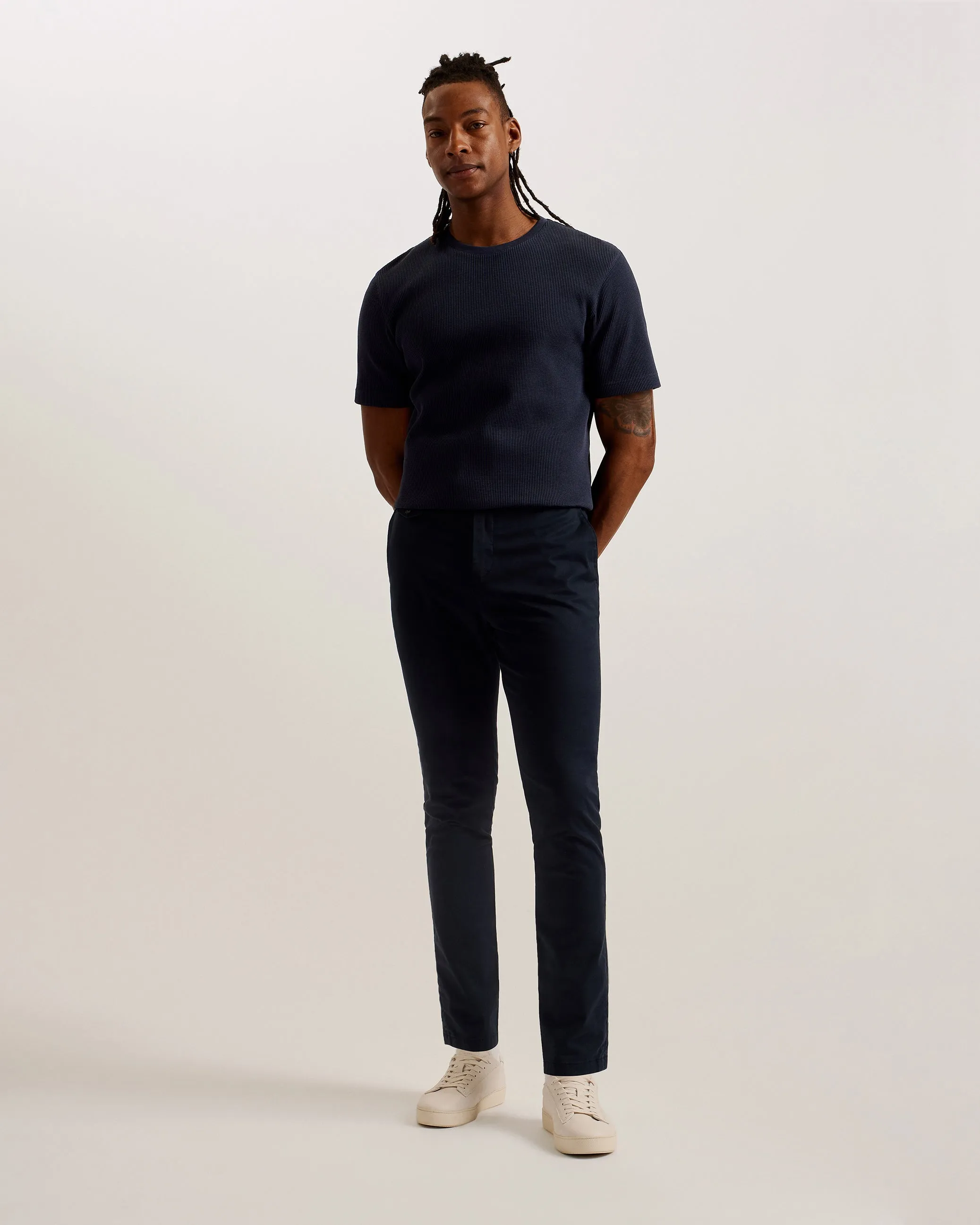 Frute Short Sleeve Regular Textured T-Shirt Navy