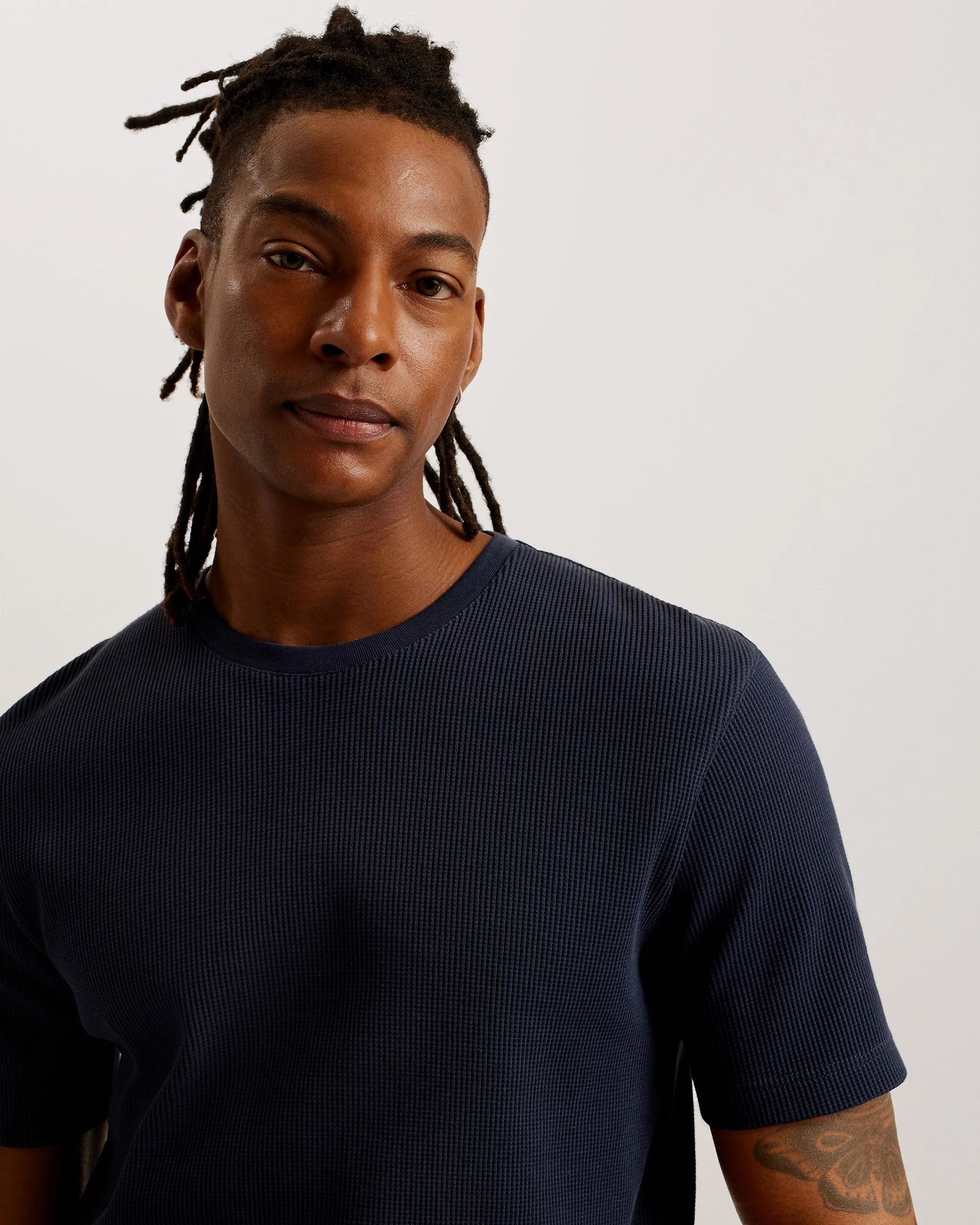 Frute Short Sleeve Regular Textured T-Shirt Navy