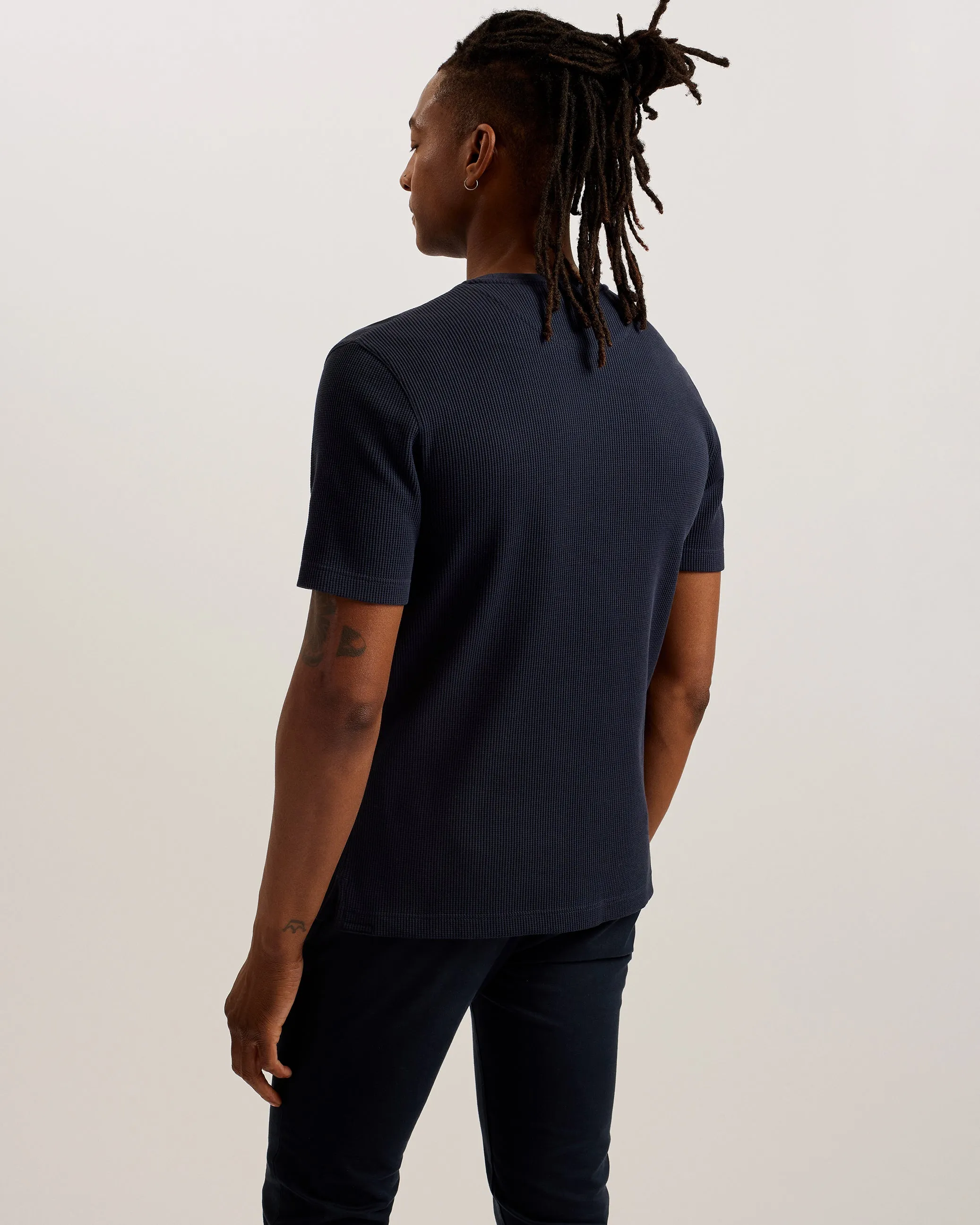 Frute Short Sleeve Regular Textured T-Shirt Navy