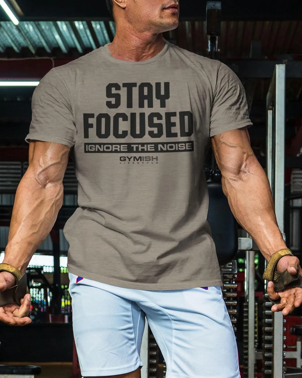 Gymish Lifestyle Stay Focused Mens Bodybuilding T-Shirts Graphic Tees Short Sleeve Workout Shirt