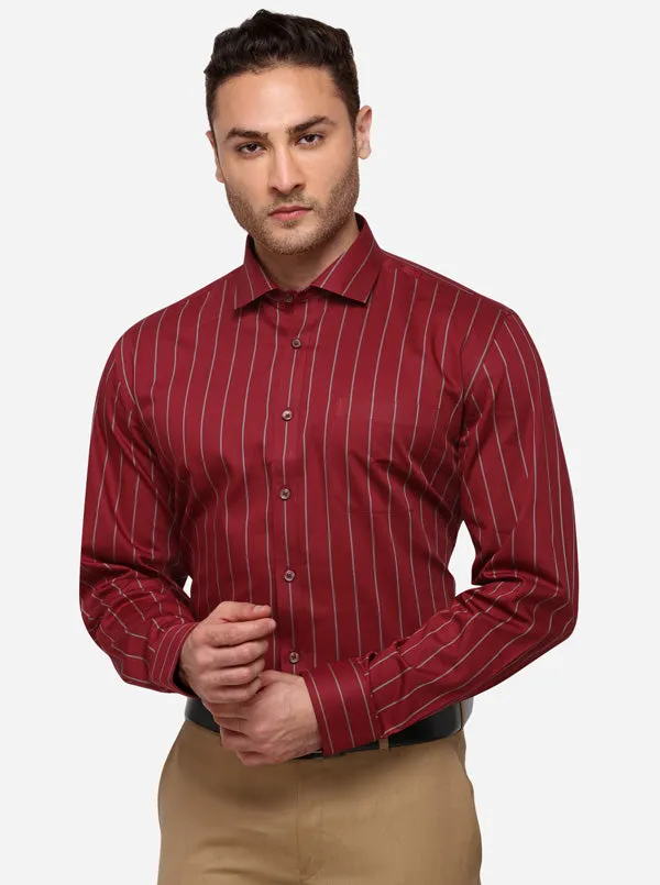 Maroon & Grey Striped Regular Fit Formal Shirt | JadeBlue