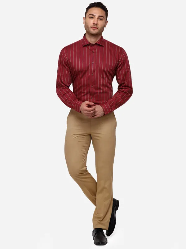 Maroon & Grey Striped Regular Fit Formal Shirt | JadeBlue