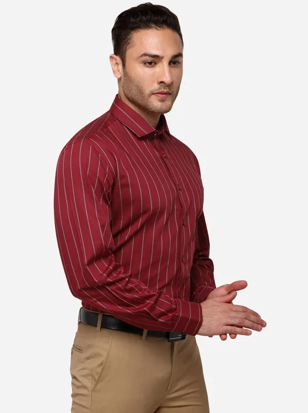 Maroon & Grey Striped Regular Fit Formal Shirt | JadeBlue