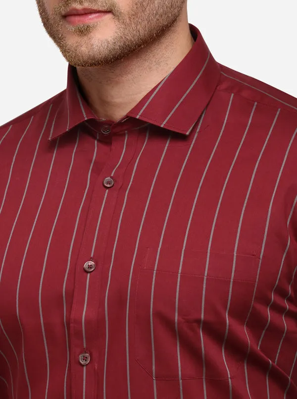 Maroon & Grey Striped Regular Fit Formal Shirt | JadeBlue