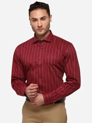 Maroon & Grey Striped Regular Fit Formal Shirt | JadeBlue