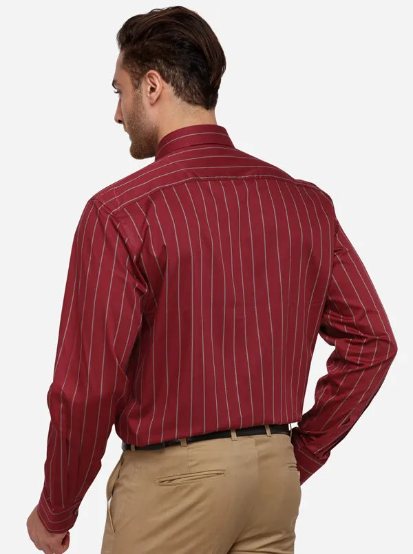 Maroon & Grey Striped Regular Fit Formal Shirt | JadeBlue