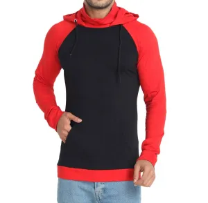 Men's Black Self Pattern Cotton Hooded T-Shirt