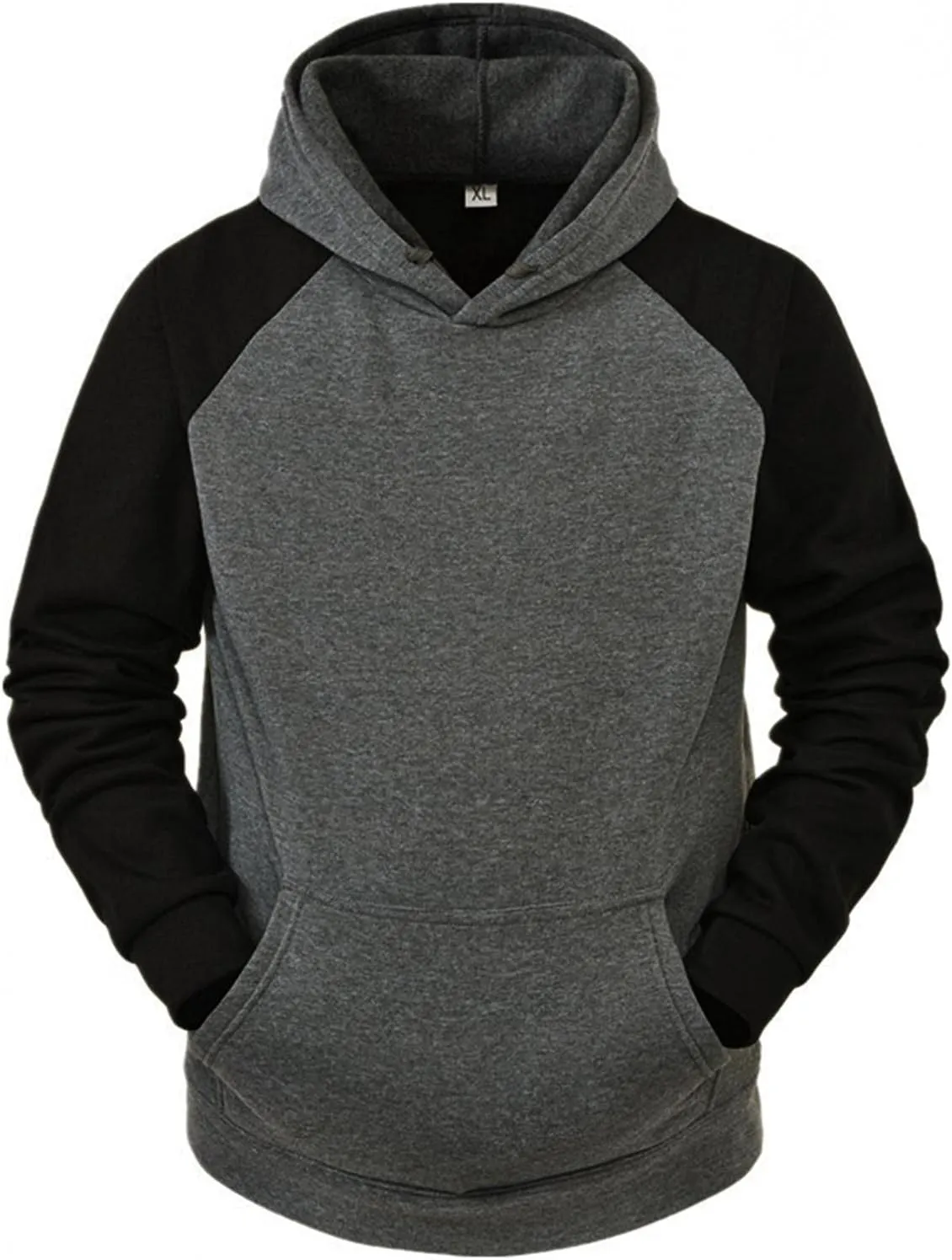 Mens Hoodies Pullover Men's Contrast Raglan Long-Sleeve Pullover Blend Fleece Hoodie with Kanga Pocket Sweatshirts Tops