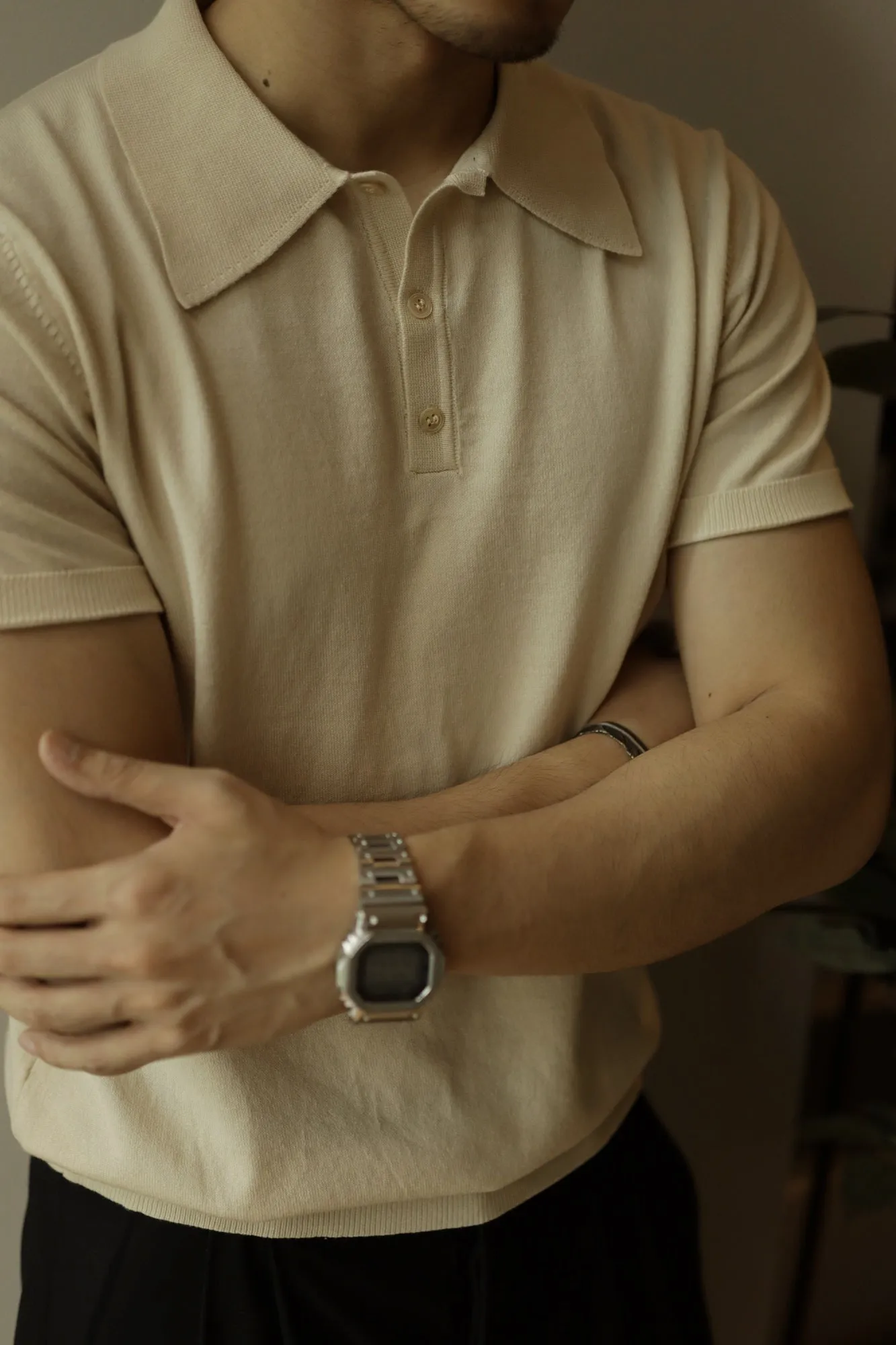 Men's Knitted Polo Short Sleeves Solid