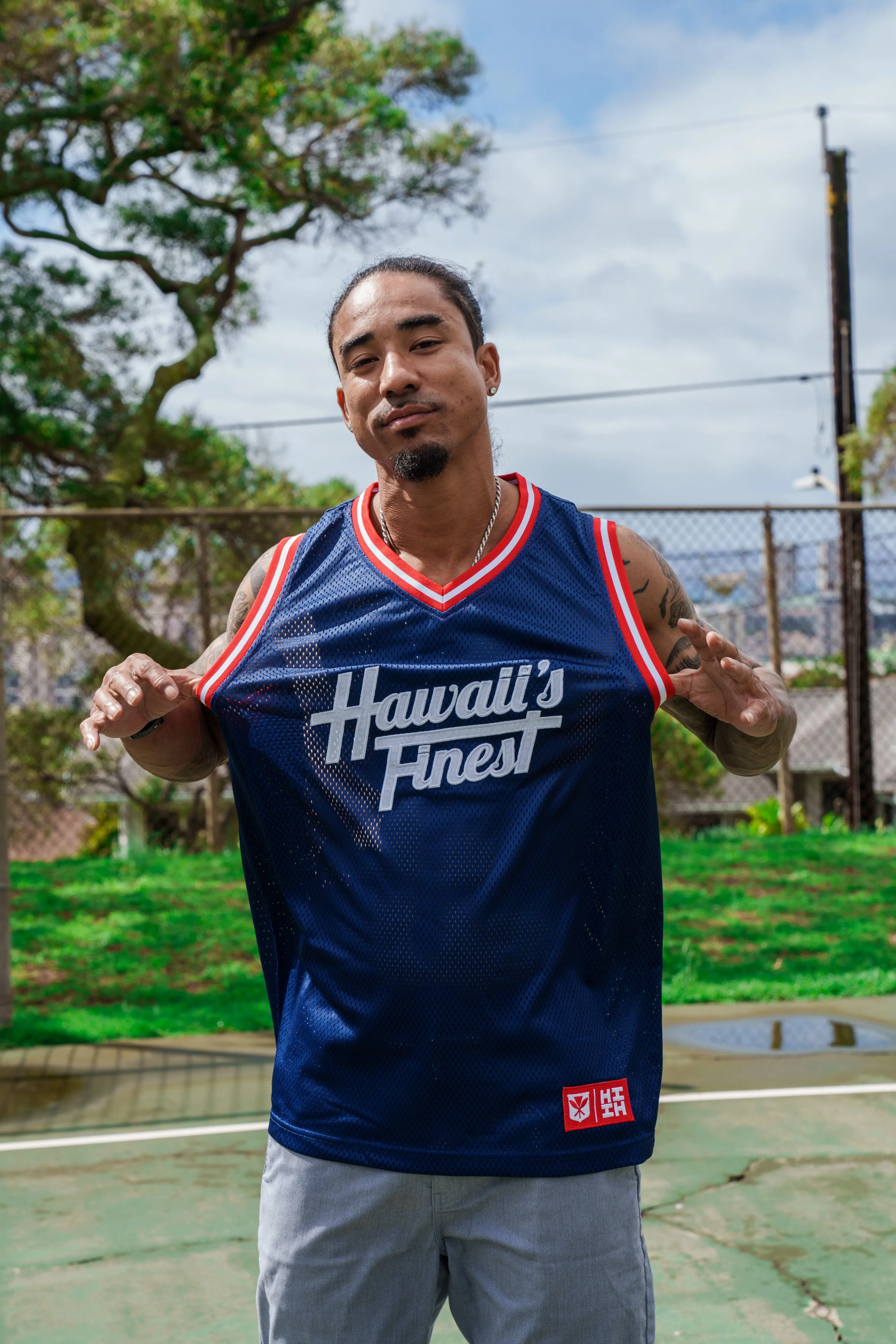 NAVY & RED SCRIPT BASKETBALL JERSEY