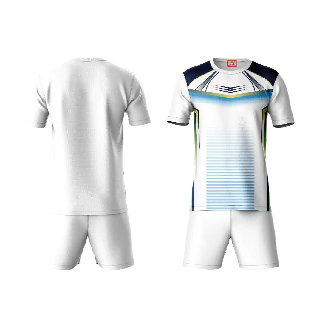 Next Print Round neck jersey white with shorts NPTS32