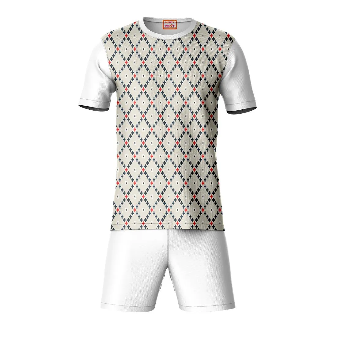 Next Print Round neck jersey white with shorts NPTS89