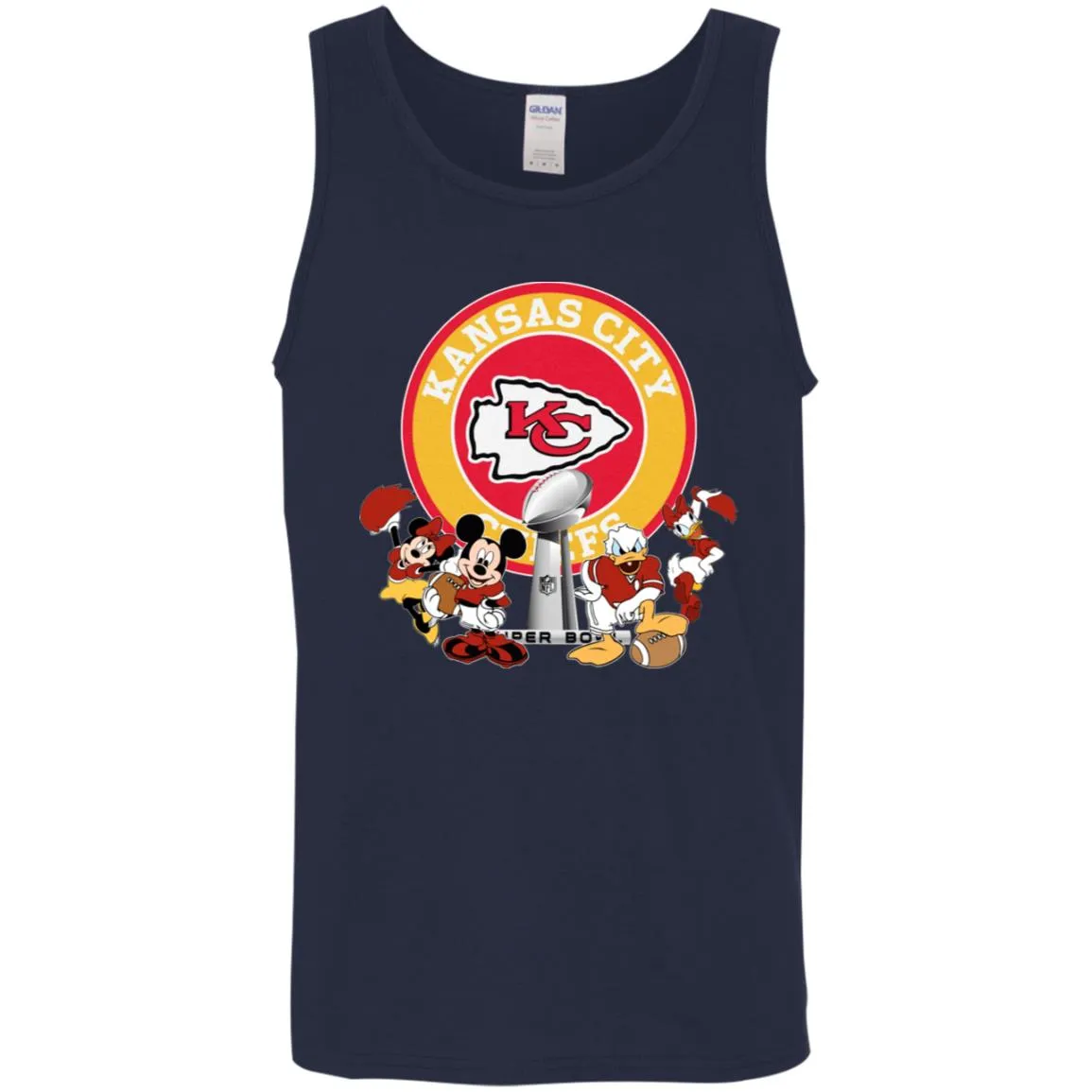 Nfl – Kansas City Chiefs Super Bowl 2019 Mickey Mouse Minnie Mouse Donald Duck Daisy Duck Football Men Cotton Tank