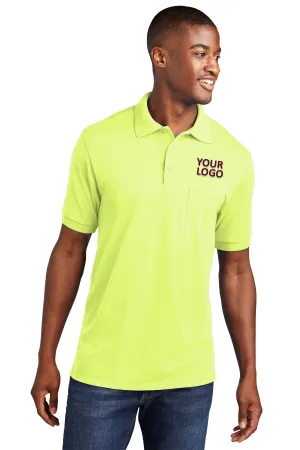 Port & Company Branded Jersey Knit Pocket Polos, Safety Green