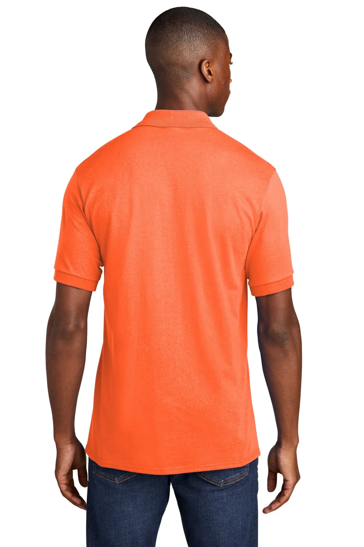 Port & Company Branded Jersey Knit Pocket Polos, Safety Orange