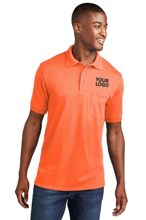 Port & Company Branded Jersey Knit Pocket Polos, Safety Orange