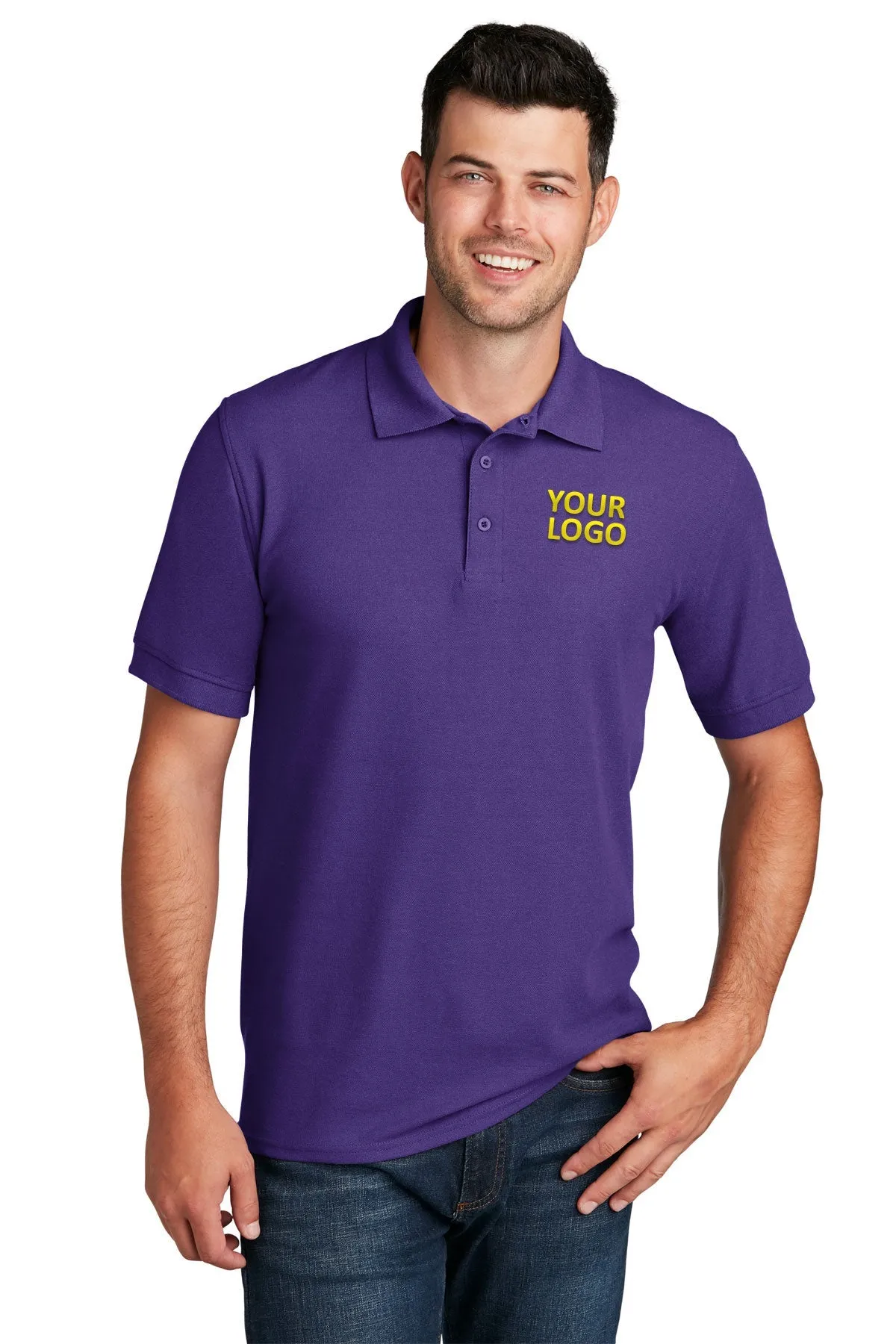 Port & Company Branded Pique Polos, Purple