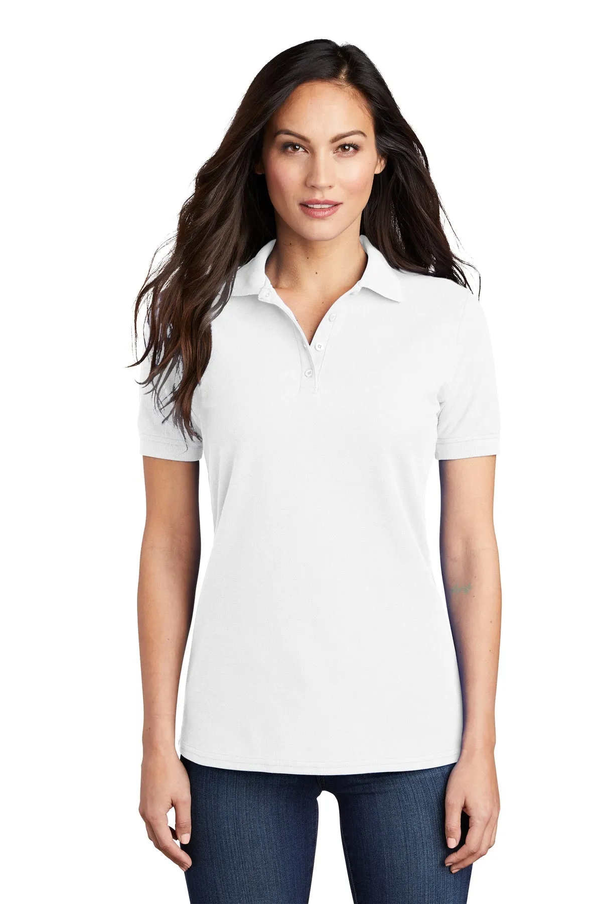 Port & Company Ladies Branded Pique Polos, White