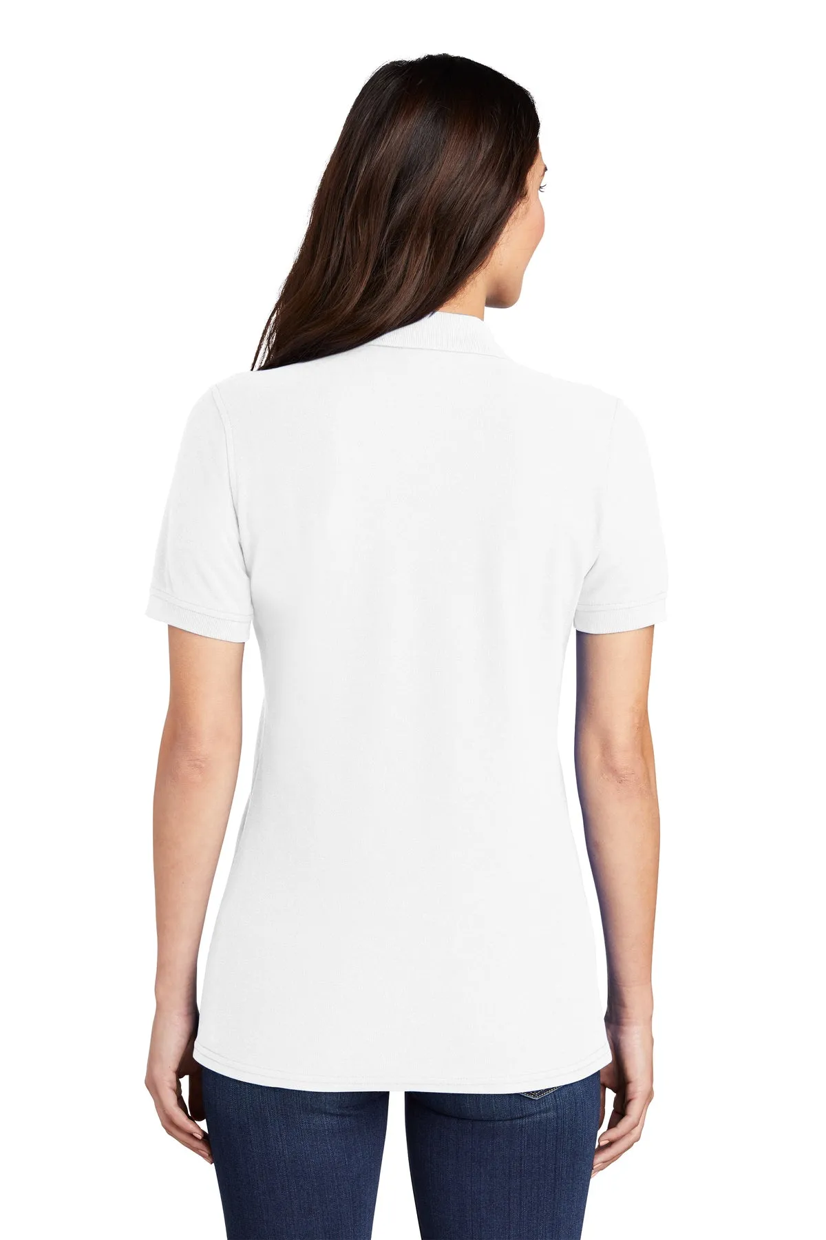 Port & Company Ladies Branded Pique Polos, White