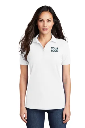 Port & Company Ladies Branded Pique Polos, White