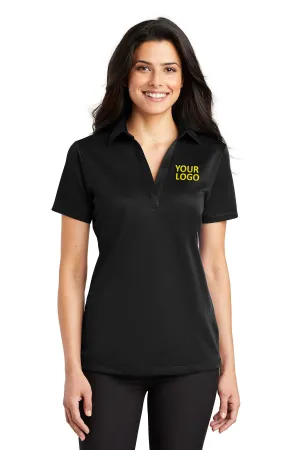 Port Authority Ladies Silk Touch Branded Performance Polos, Black