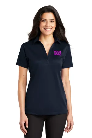 Port Authority Ladies Silk Touch Branded Performance Polos, Navy