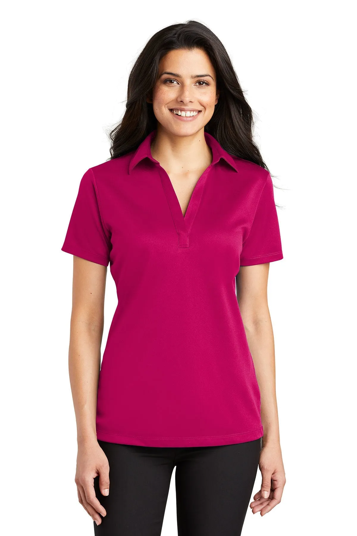 Port Authority Ladies Silk Touch Branded Performance Polos, Pink Raspberry
