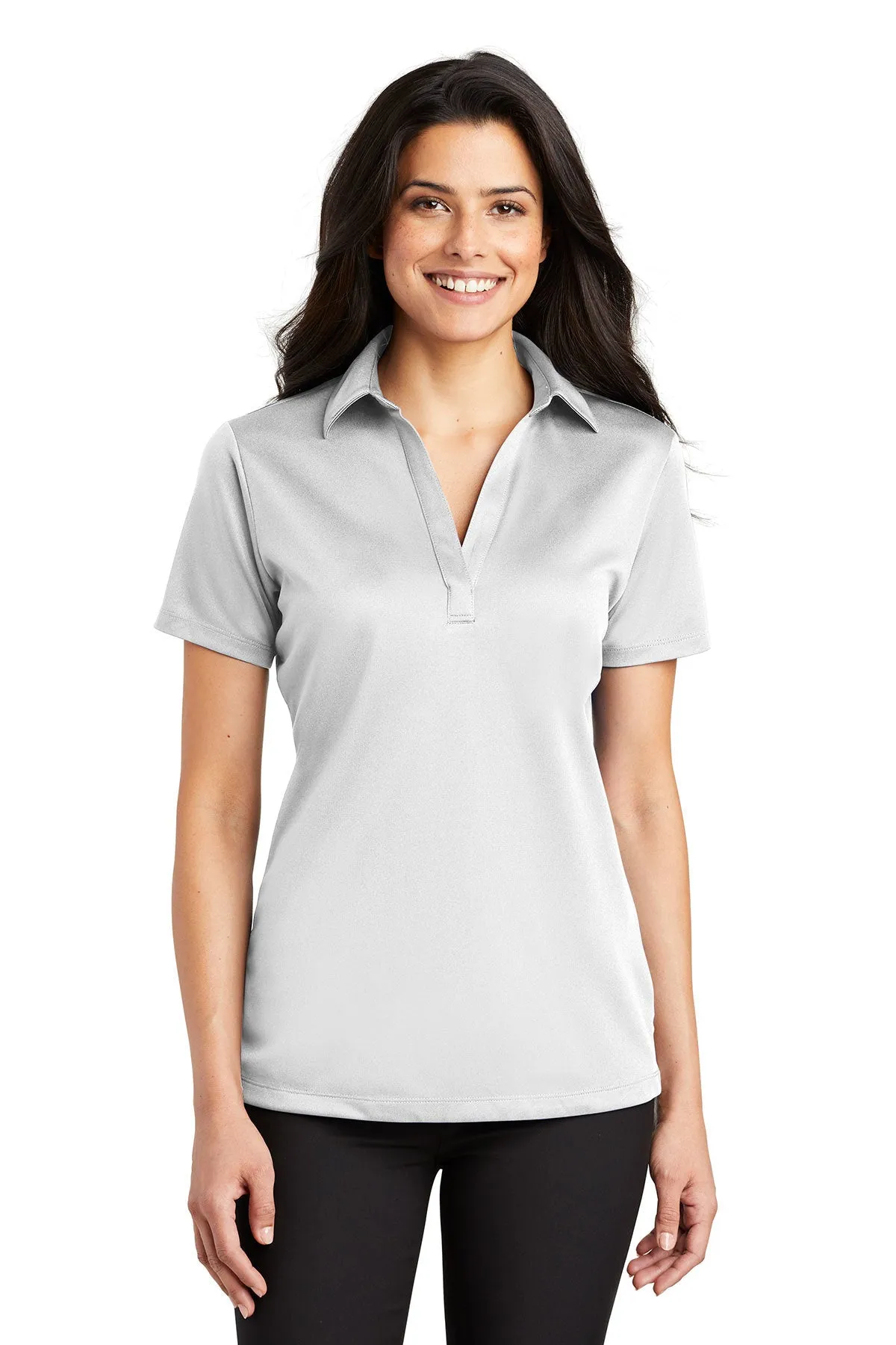 Port Authority Ladies Silk Touch Branded Performance Polos, White