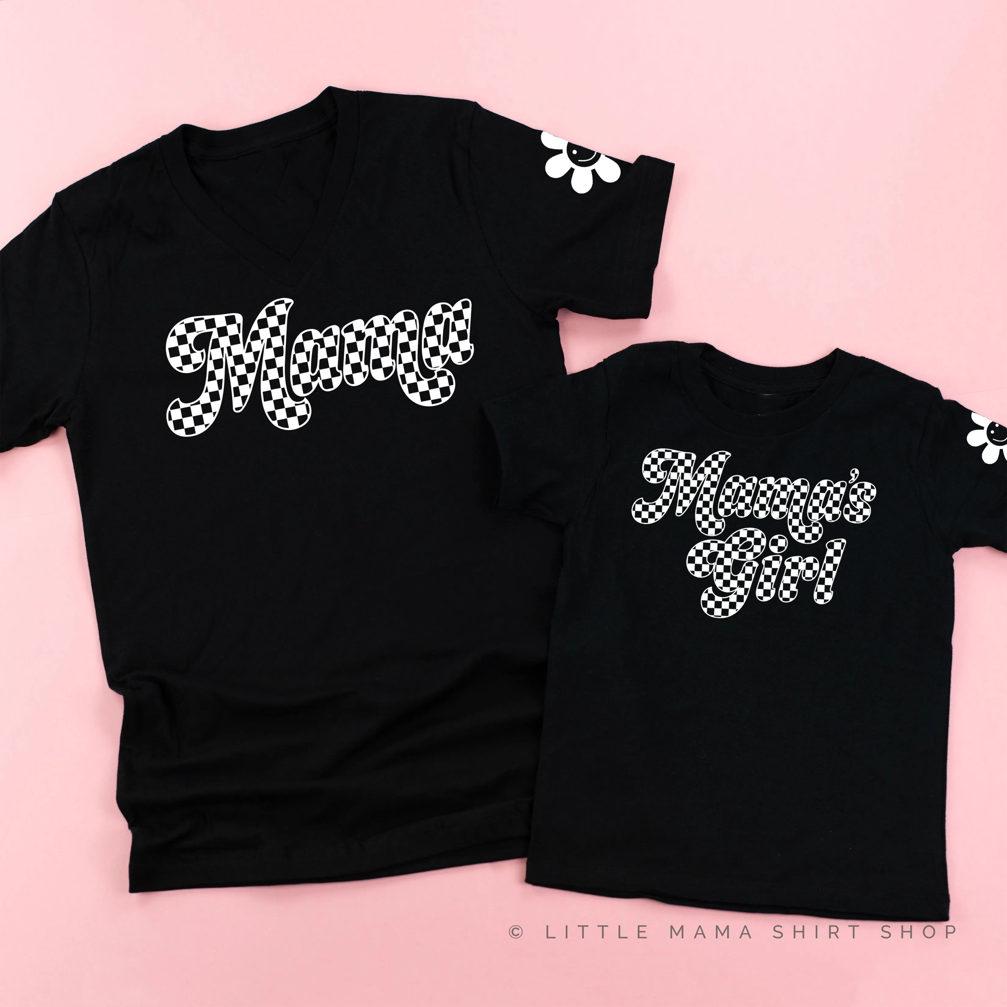 RETRO CHECKERS - MAMA MAMA'S GIRL - WHITE DESIGN - Set of 2 Matching Shirts