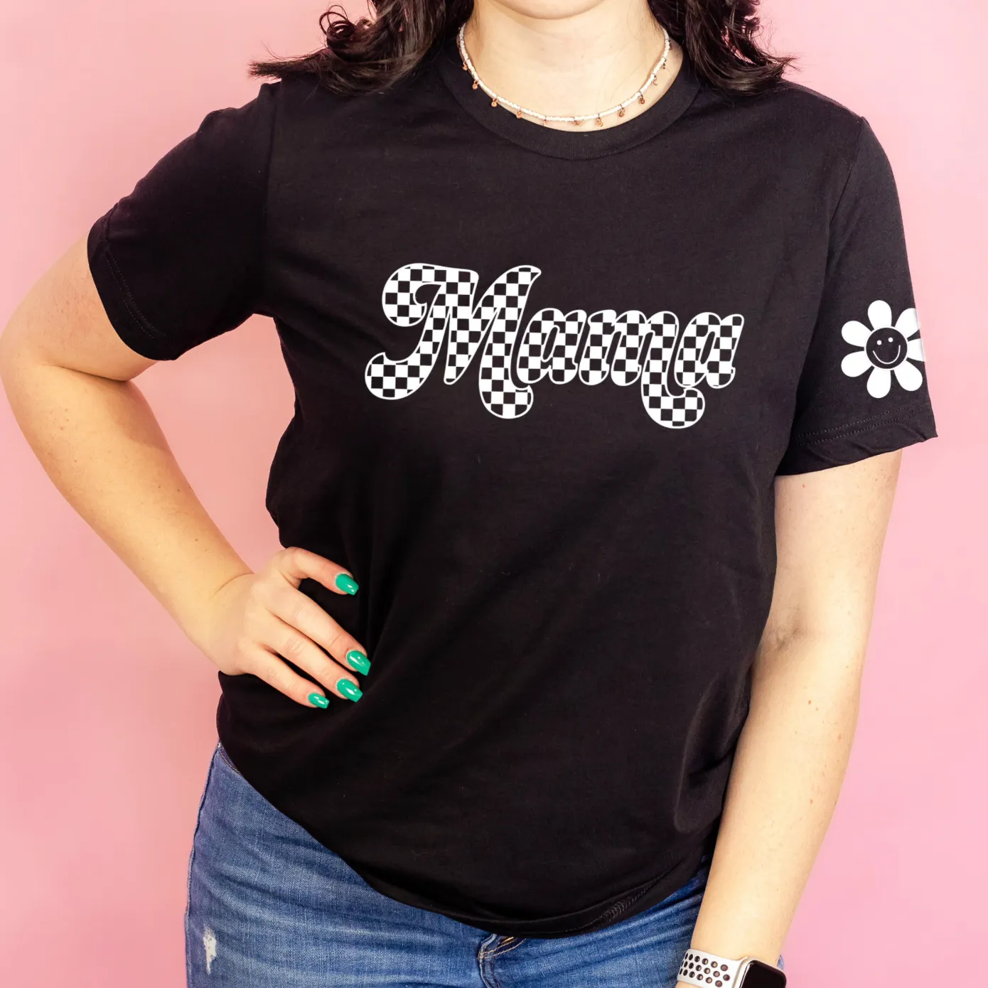 RETRO CHECKERS - MAMA MAMA'S GIRL - WHITE DESIGN - Set of 2 Matching Shirts