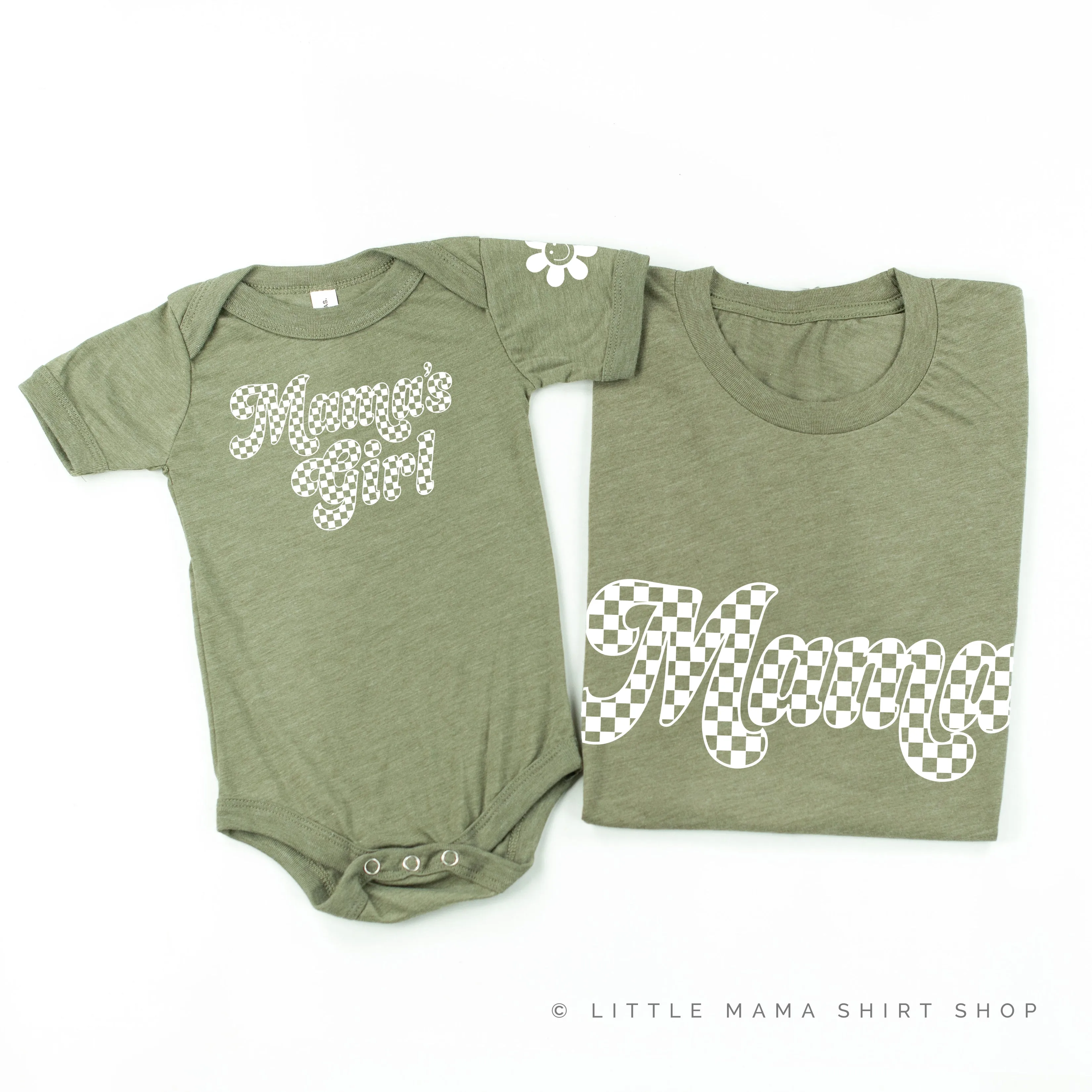 RETRO CHECKERS - MAMA MAMA'S GIRL - WHITE DESIGN - Set of 2 Matching Shirts
