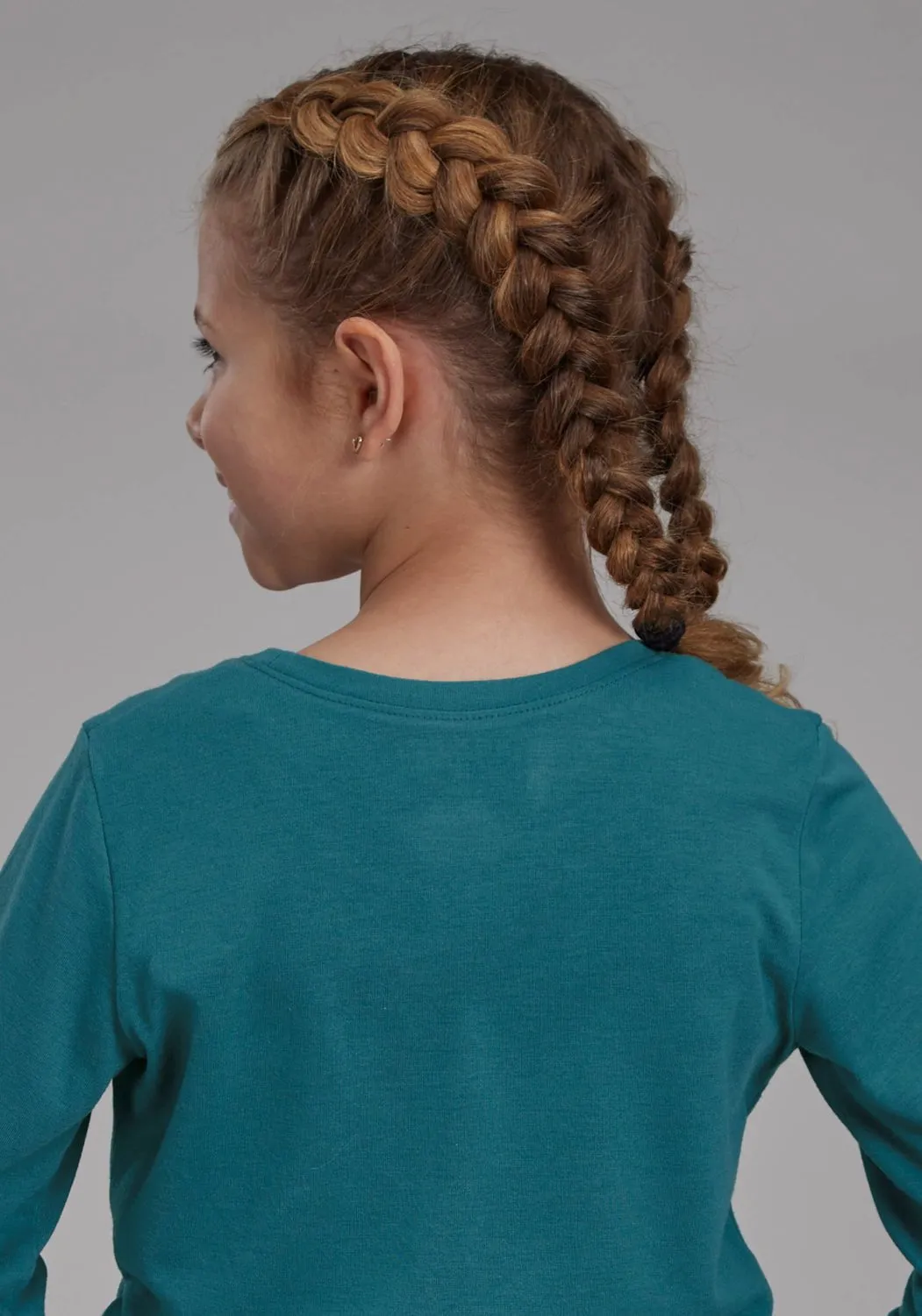Roper Kids Girls Yee Haw Teal Poly/Rayon L/S T-Shirt