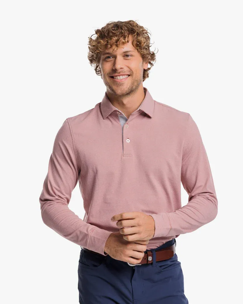 Southern Tide Men's Ryder Ridgeway Striped Long Sleeve Performance Polo Shirt / Heather Dusty Coral