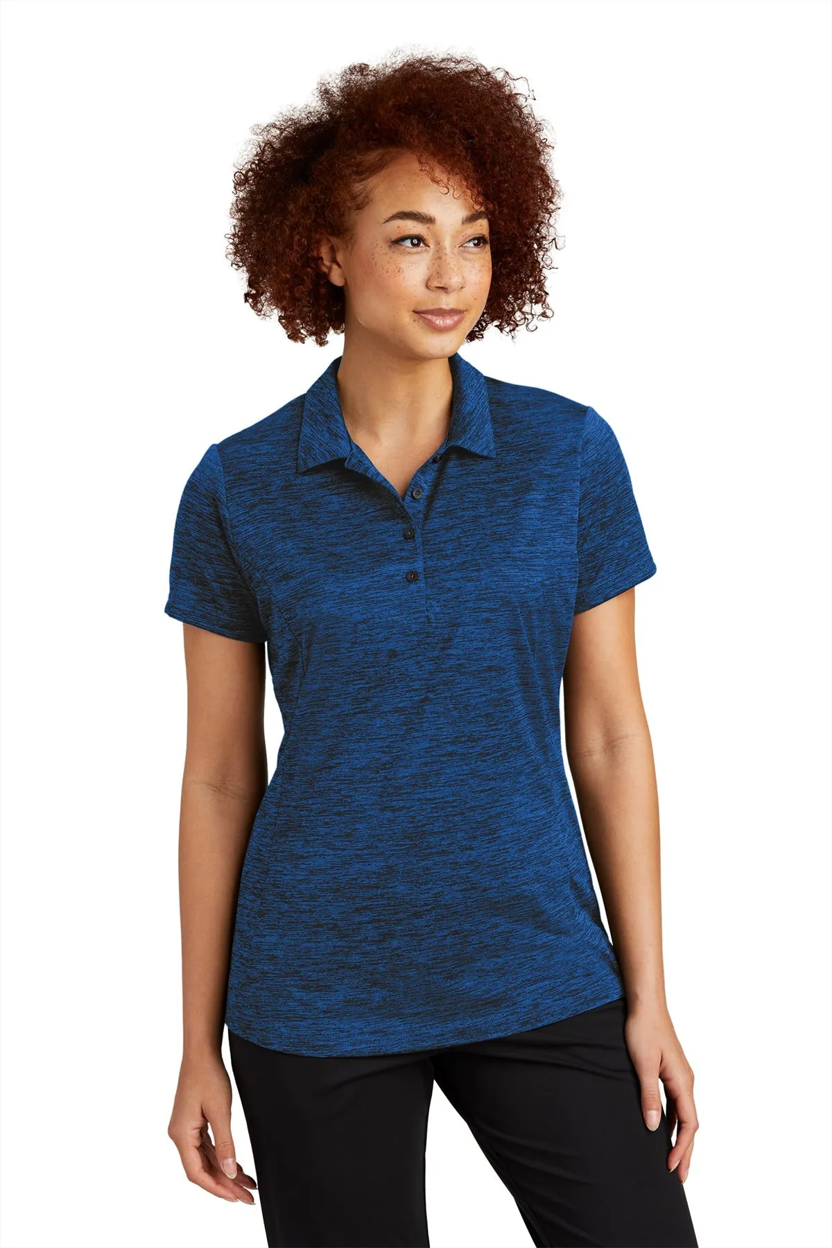Sport-Tek Ladies PosiCharge Branded Electric Heather Polos, Dark Royal- Black Electric