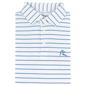 The Deck Stripe | Performance Polo | The Deck Stripe - White/Birdie Blue