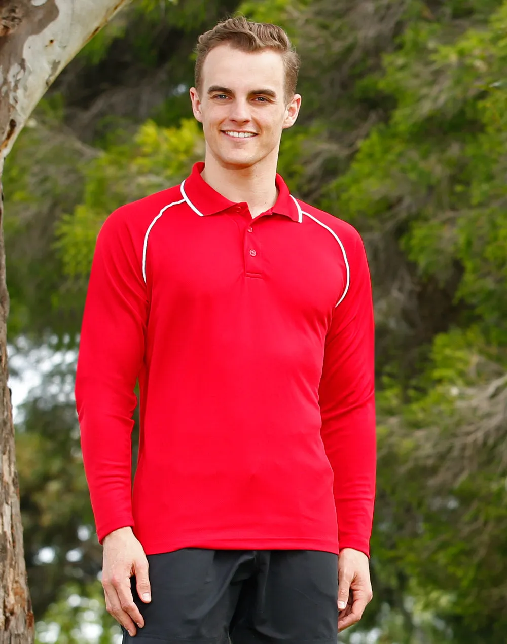 Winning Spirit Men's CoolDry Raglan Long Sleeve Contrast Polo (PS43)