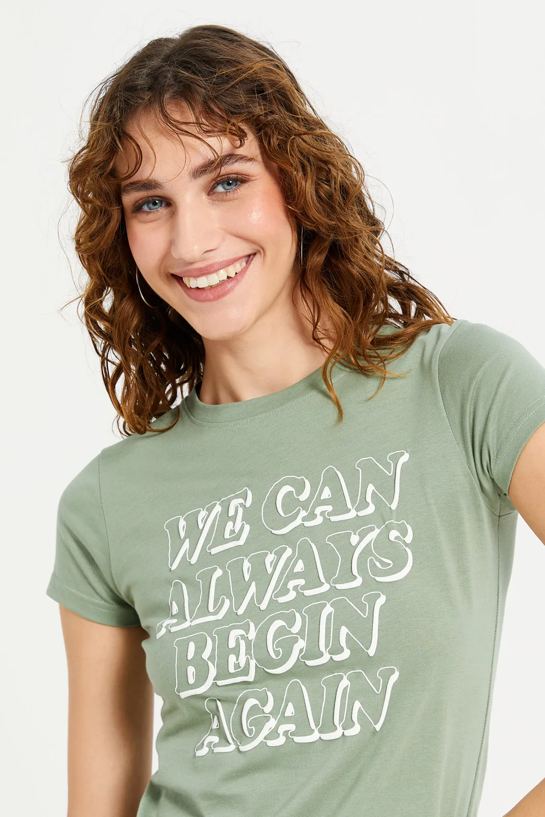 Women Olive Graphic T-Shirt