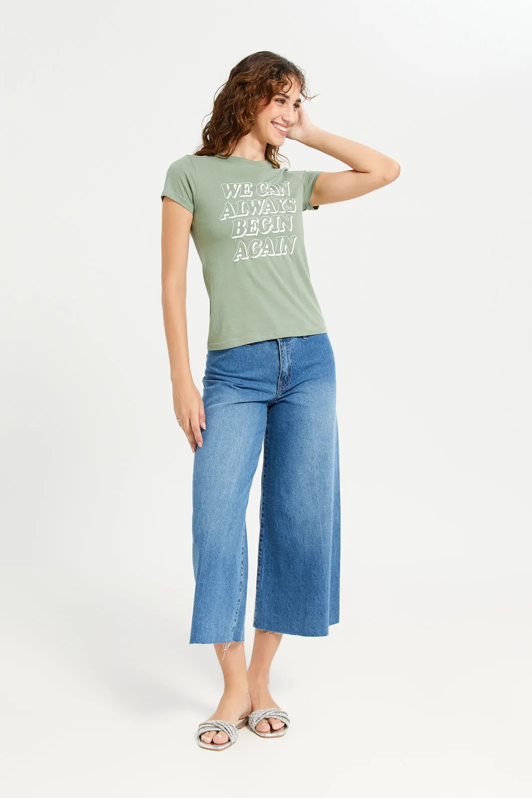 Women Olive Graphic T-Shirt